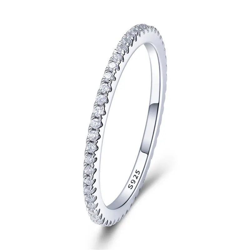 BAMOER 925 Sterling Silver Full Paved CZ Stackable Ring – Gold Plated Eternity Band for Women