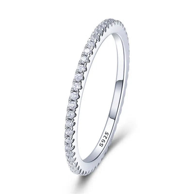 BAMOER 925 Sterling Silver Full Paved CZ Stackable Ring – Gold Plated Eternity Band for Women