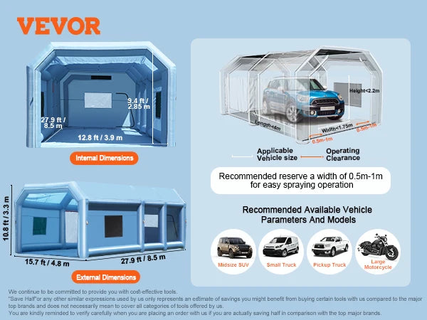 SucceBuy Inflatable Paint Booth – Portable Car Spray Booth with Dual Blowers & Advanced Air Filtration System