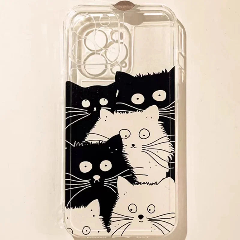 Doodle Angry Cat iPhone Case – Clear Soft Silicone Cover with Full Camera Protection