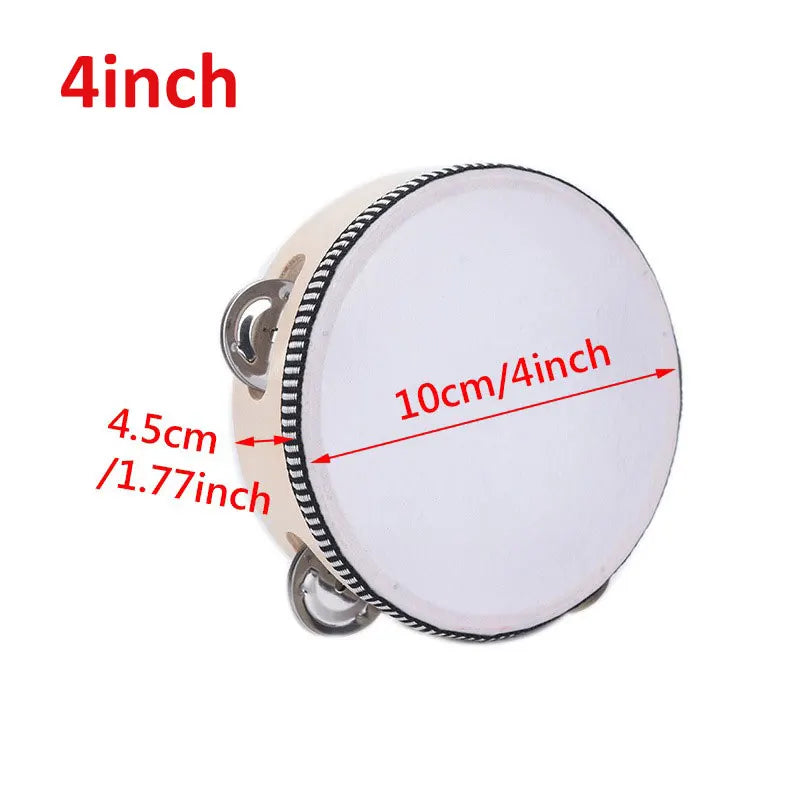 Wooden Tambourine – 4/6/8/10” Percussion Instrument with Metal Jingles for Church, Concert & Parties