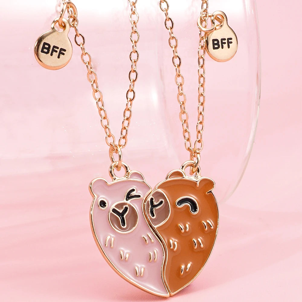 Qpeach 2Pcs/set Cute Cartoon Capybara Pendant BFF Necklace for Best Friends – Friendship Jewelry Gift