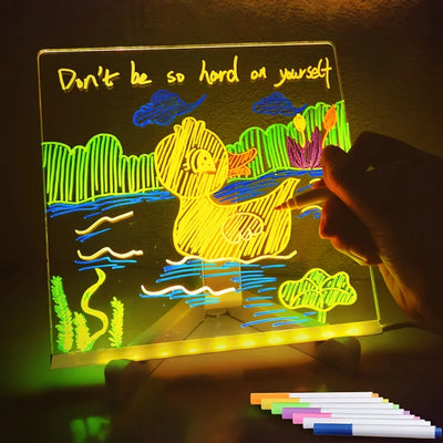 LED Note Board Night Light with 7 Color Pens – DIY Acrylic Message Board for Kids & Gifts