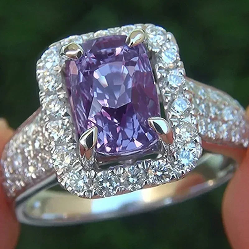 Purple Cubic Zirconia Cocktail Ring – High-End Square Crystal Women’s Fashion Jewelry (2025)