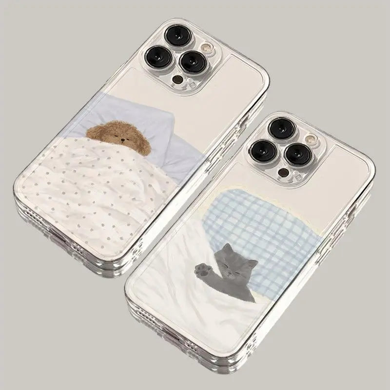Doodle Angry Cat iPhone Case – Clear Soft Silicone Cover with Full Camera Protection