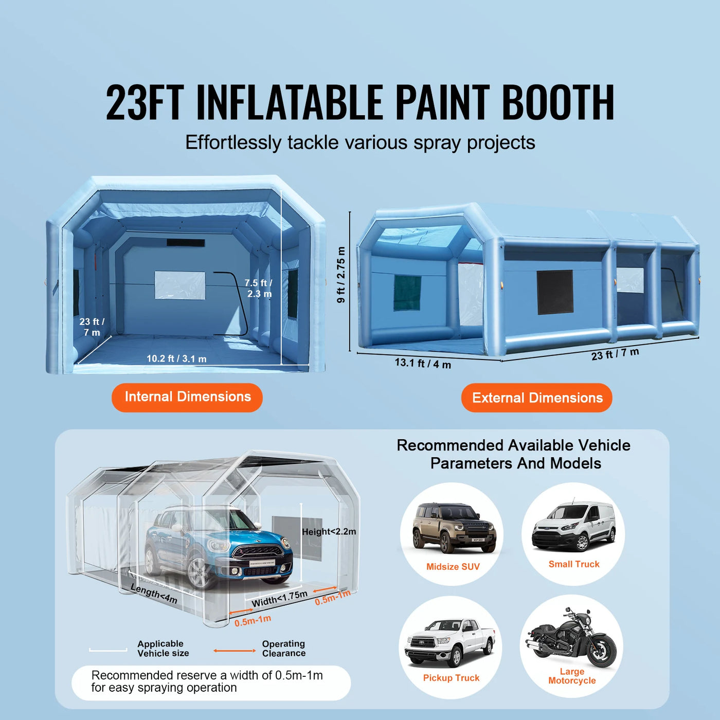 SucceBuy Inflatable Paint Booth – Portable Car Spray Booth with Dual Blowers & Advanced Air Filtration System