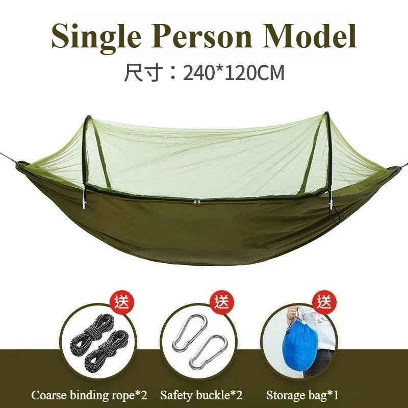 Camping Hammock with Mosquito Net 2025 – Outdoor Sleeping Hammock for Camping & Garden with Storage Bag