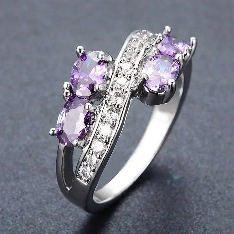 Purple Cubic Zirconia Cocktail Ring – High-End Square Crystal Women’s Fashion Jewelry (2025)