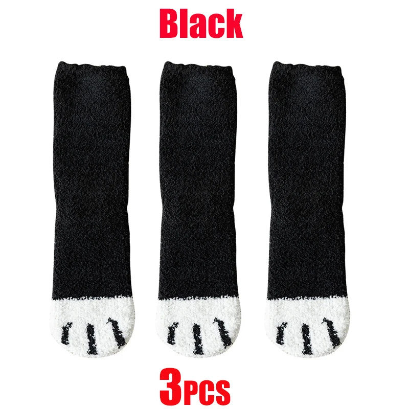 Women’s Fluffy Cat Paw Socks – Warm Coral Fleece Winter Sleep & Home Floor Socks