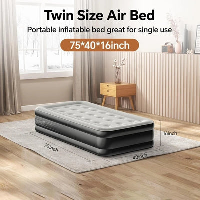 Twin Air Mattress with Built-In Pump – Luxury Inflatable Bed with 2-Minute Self Inflation & 650lb Capacity