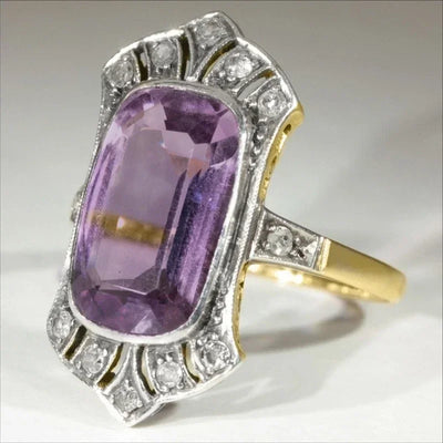 Purple Cubic Zirconia Cocktail Ring – High-End Square Crystal Women’s Fashion Jewelry (2025)