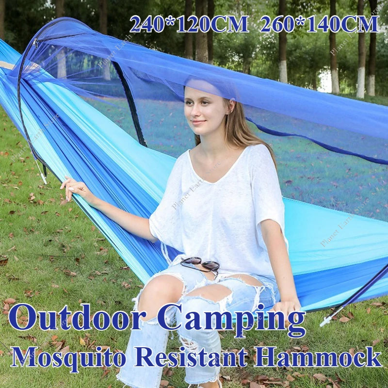 Camping Hammock with Mosquito Net 2025 – Outdoor Sleeping Hammock for Camping & Garden with Storage Bag