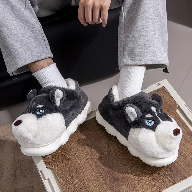 Cute Cartoon Dog Indoor Slippers – Warm Cotton Winter Home Shoes for Women & Men