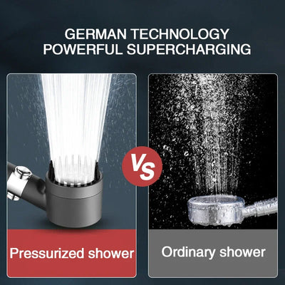 Turbo High-Pressure Shower Head with 3 Adjustable Spray Modes and Built-In Massage Brush