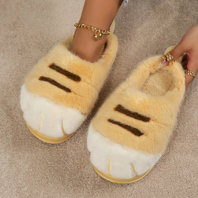 Women’s Fluffy Paw Slippers – Cute Faux Fur Winter Indoor Warm Shoes with Thick Soft Sole