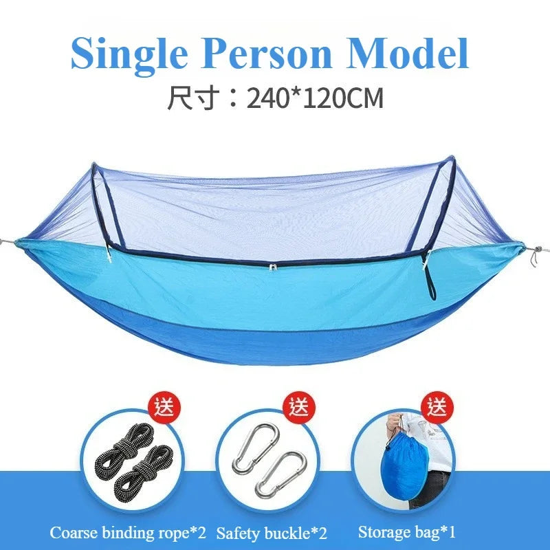 Camping Hammock with Mosquito Net 2025 – Outdoor Sleeping Hammock for Camping & Garden with Storage Bag
