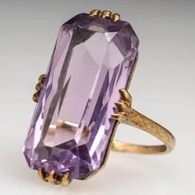 Purple Cubic Zirconia Cocktail Ring – High-End Square Crystal Women’s Fashion Jewelry (2025)