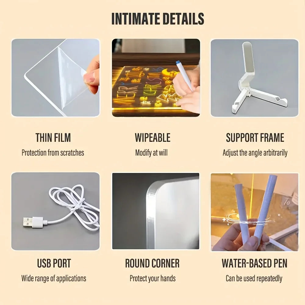 LED Note Board Night Light with 7 Color Pens – DIY Acrylic Message Board for Kids & Gifts