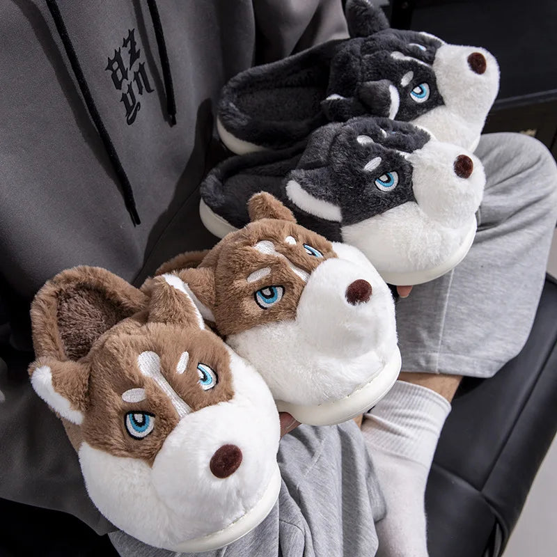 Cute Cartoon Dog Indoor Slippers – Warm Cotton Winter Home Shoes for Women & Men