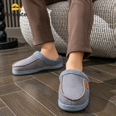 Men’s Suede House Slippers – Warm Plush Indoor Shoes with Non-Slip TPR Sole & Memory Foam