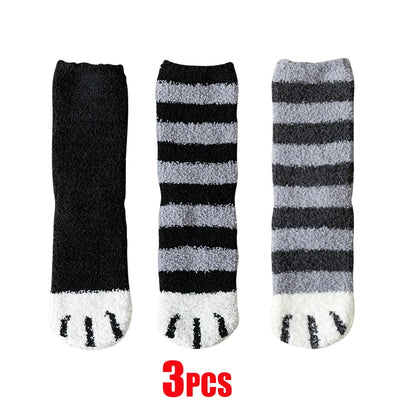 Women’s Fluffy Cat Paw Socks – Warm Coral Fleece Winter Sleep & Home Floor Socks