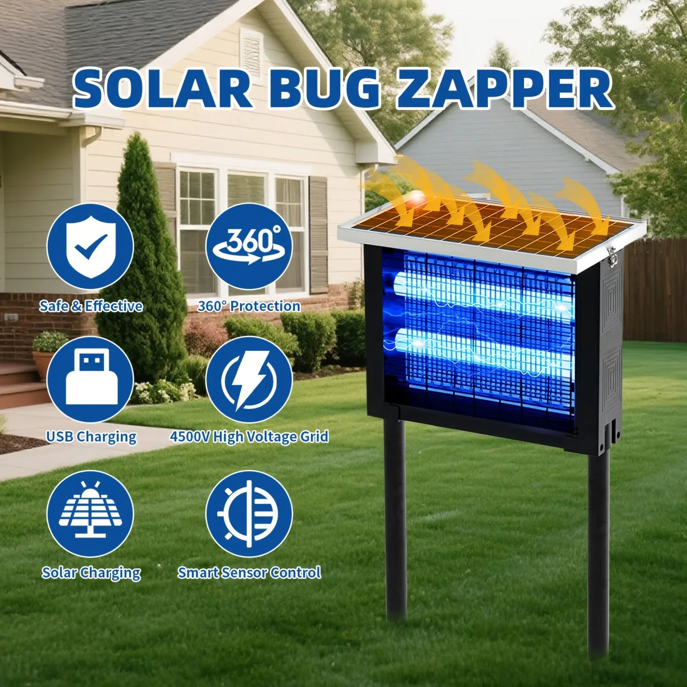 Powerful Solar Bug Zapper – Outdoor Rechargeable Mosquito Killer for Up to 2000 sq.ft