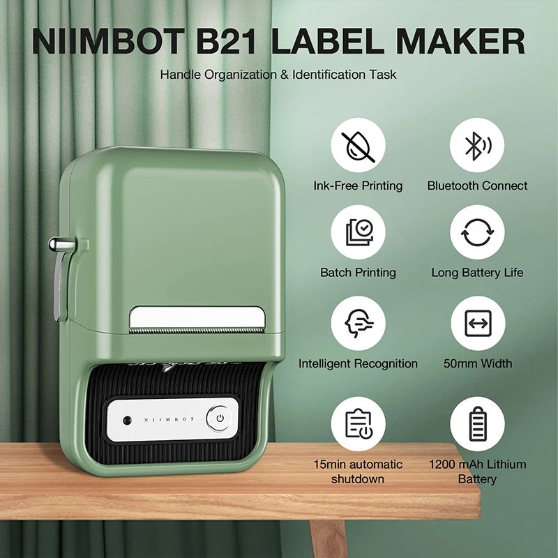 Niimbot B21 / B21S Mini Portable Thermal Label Printer – Bluetooth Wireless Sticker Printer for Home & Office