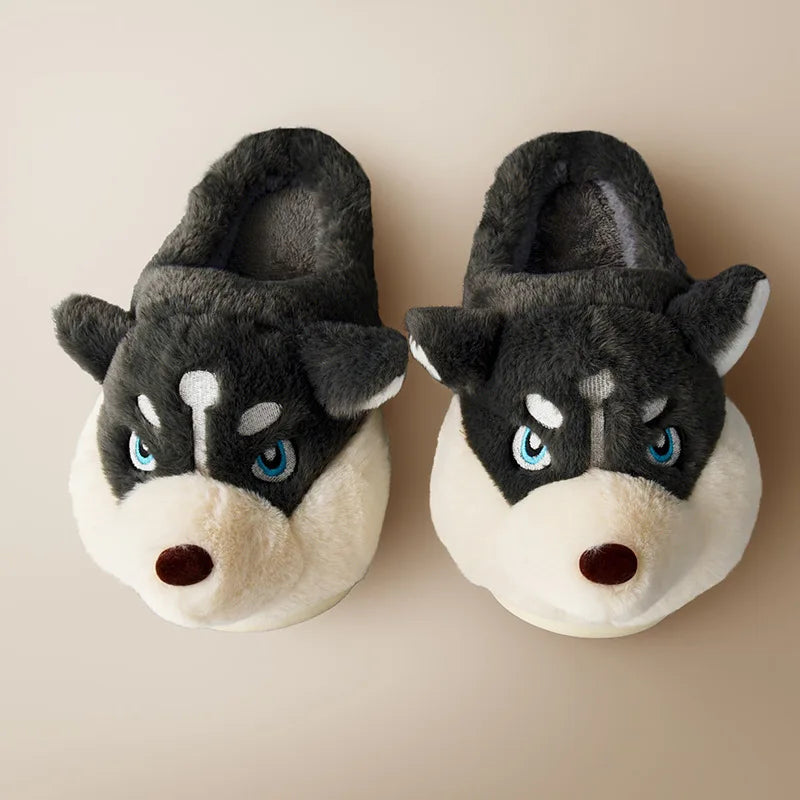 Cute Cartoon Dog Indoor Slippers – Warm Cotton Winter Home Shoes for Women & Men