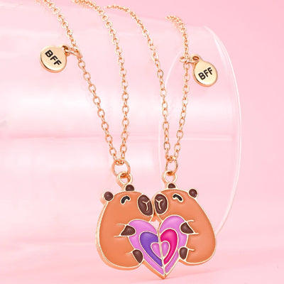 Qpeach 2Pcs/set Cute Cartoon Capybara Pendant BFF Necklace for Best Friends – Friendship Jewelry Gift