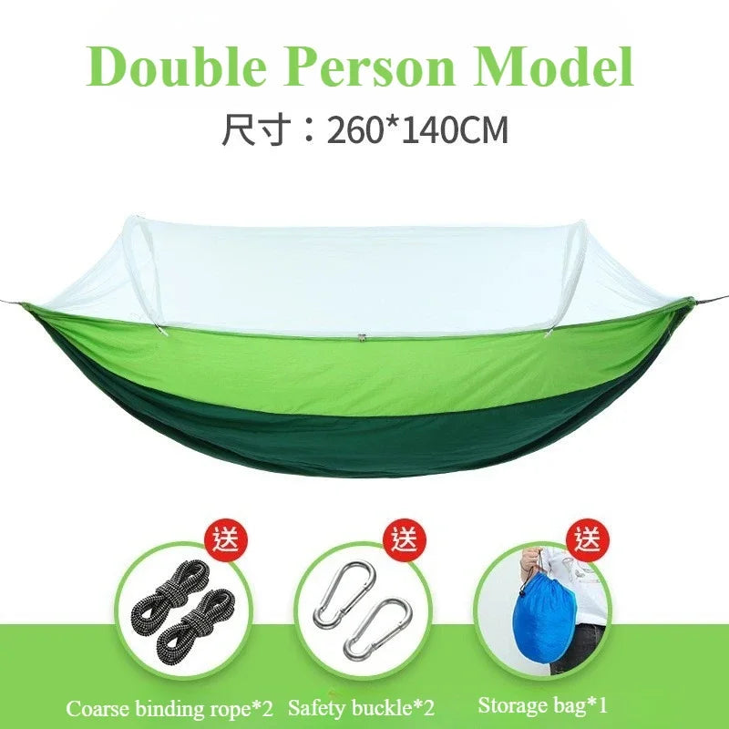 Camping Hammock with Mosquito Net 2025 – Outdoor Sleeping Hammock for Camping & Garden with Storage Bag