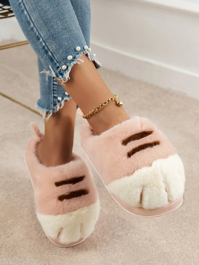 Women’s Fluffy Paw Slippers – Cute Faux Fur Winter Indoor Warm Shoes with Thick Soft Sole