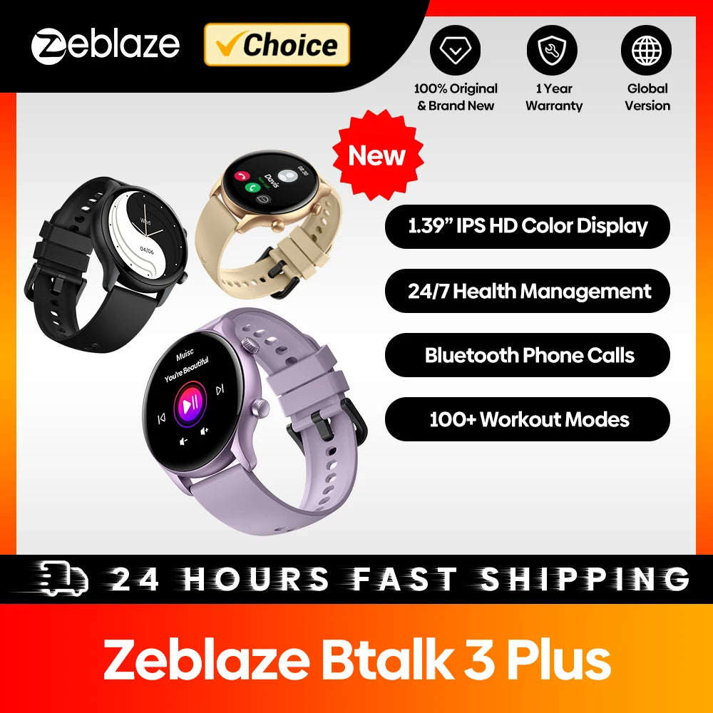 Zeblaze Btalk 3 Plus Smart Watch – 1.39’’ HD Display, Voice Calling & 24/7 Health Tracking