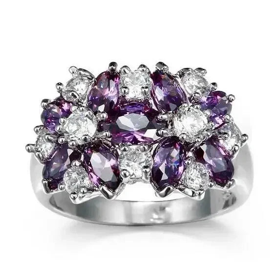 Purple Cubic Zirconia Cocktail Ring – High-End Square Crystal Women’s Fashion Jewelry (2025)