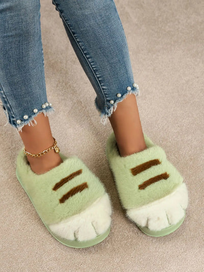Women’s Fluffy Paw Slippers – Cute Faux Fur Winter Indoor Warm Shoes with Thick Soft Sole