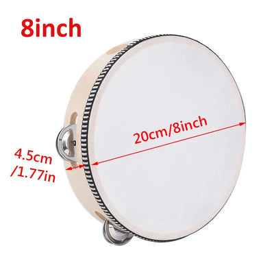 Wooden Tambourine – 4/6/8/10” Percussion Instrument with Metal Jingles for Church, Concert & Parties