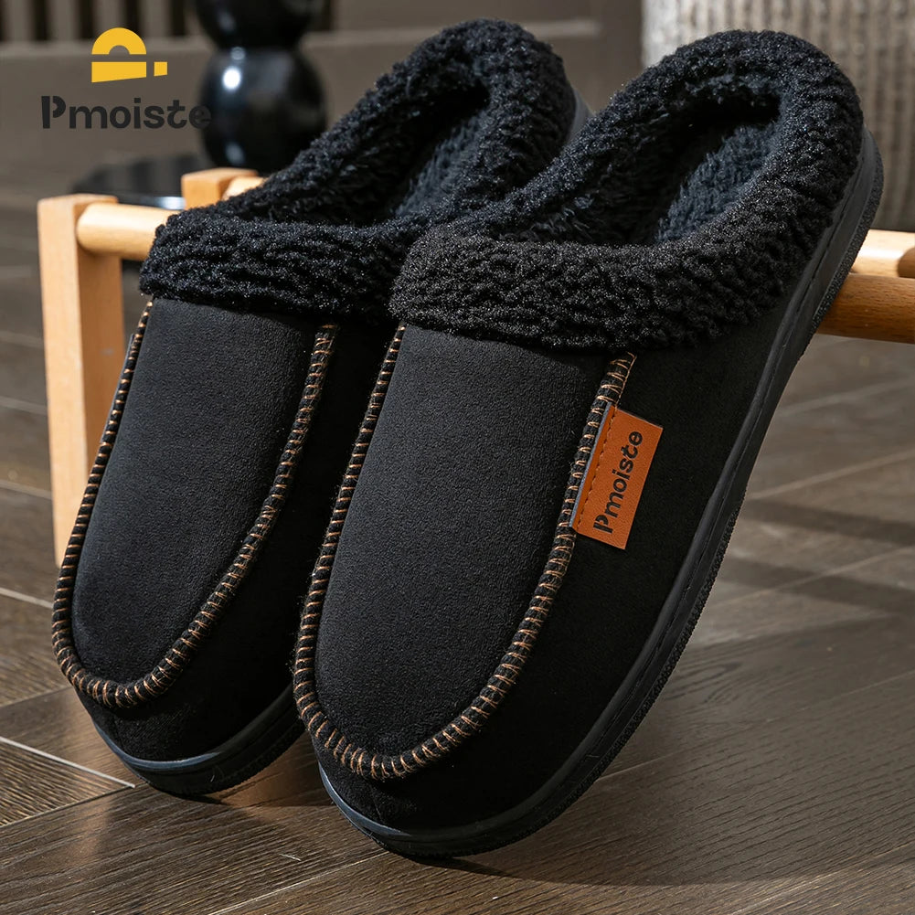 Men’s Suede House Slippers – Warm Plush Indoor Shoes with Non-Slip TPR Sole & Memory Foam