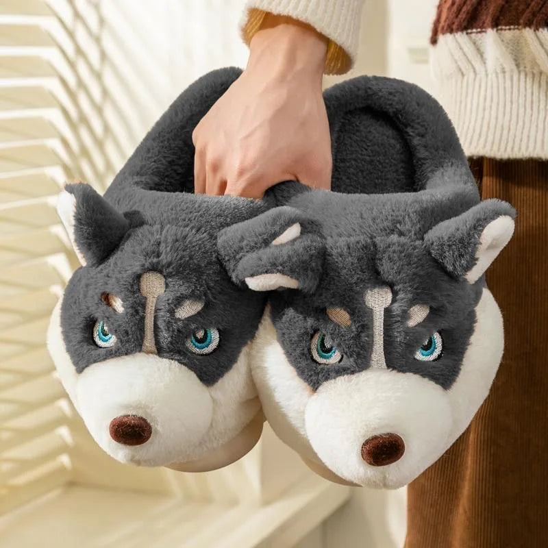 Cute Cartoon Dog Indoor Slippers – Warm Cotton Winter Home Shoes for Women & Men