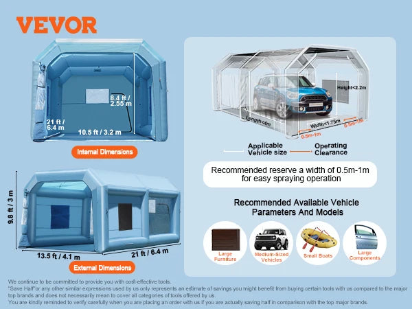 SucceBuy Inflatable Paint Booth – Portable Car Spray Booth with Dual Blowers & Advanced Air Filtration System