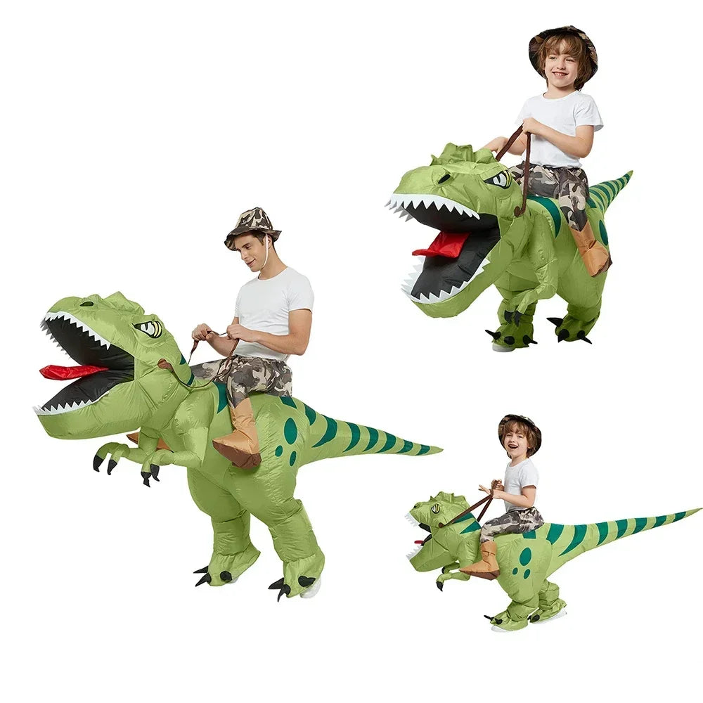 Inflatable Riding Dinosaur Costume – Funny Green Dino Suit for Kids & Adults