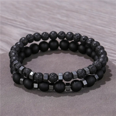 2pcs Beaded Bracelet Set for Men & Women – Lava Stone, Agate & Tiger Eye Charm Bracelets