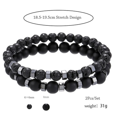 2pcs Beaded Bracelet Set for Men & Women – Lava Stone, Agate & Tiger Eye Charm Bracelets