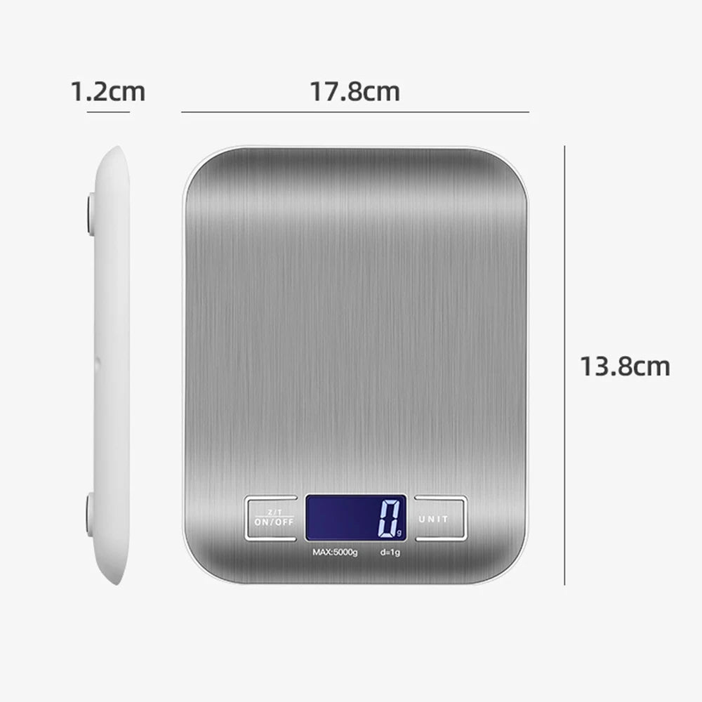 5kg/1g Stainless Steel Digital Kitchen Scale – Portable Coffee & Food Weighing Tool with LCD Backlight