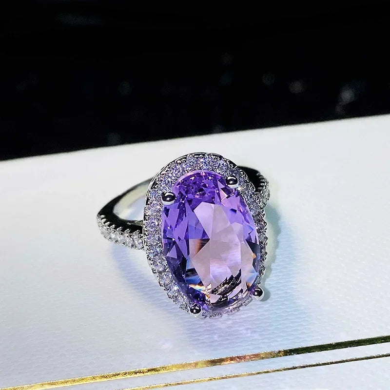 Purple Cubic Zirconia Cocktail Ring – High-End Square Crystal Women’s Fashion Jewelry (2025)