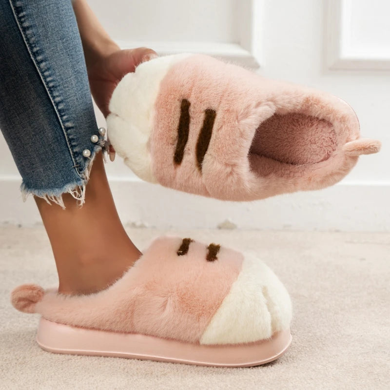 Women’s Fluffy Paw Slippers – Cute Faux Fur Winter Indoor Warm Shoes with Thick Soft Sole