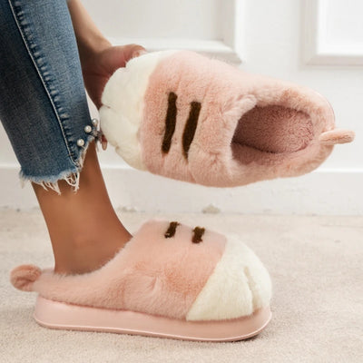 Women’s Fluffy Paw Slippers – Cute Faux Fur Winter Indoor Warm Shoes with Thick Soft Sole