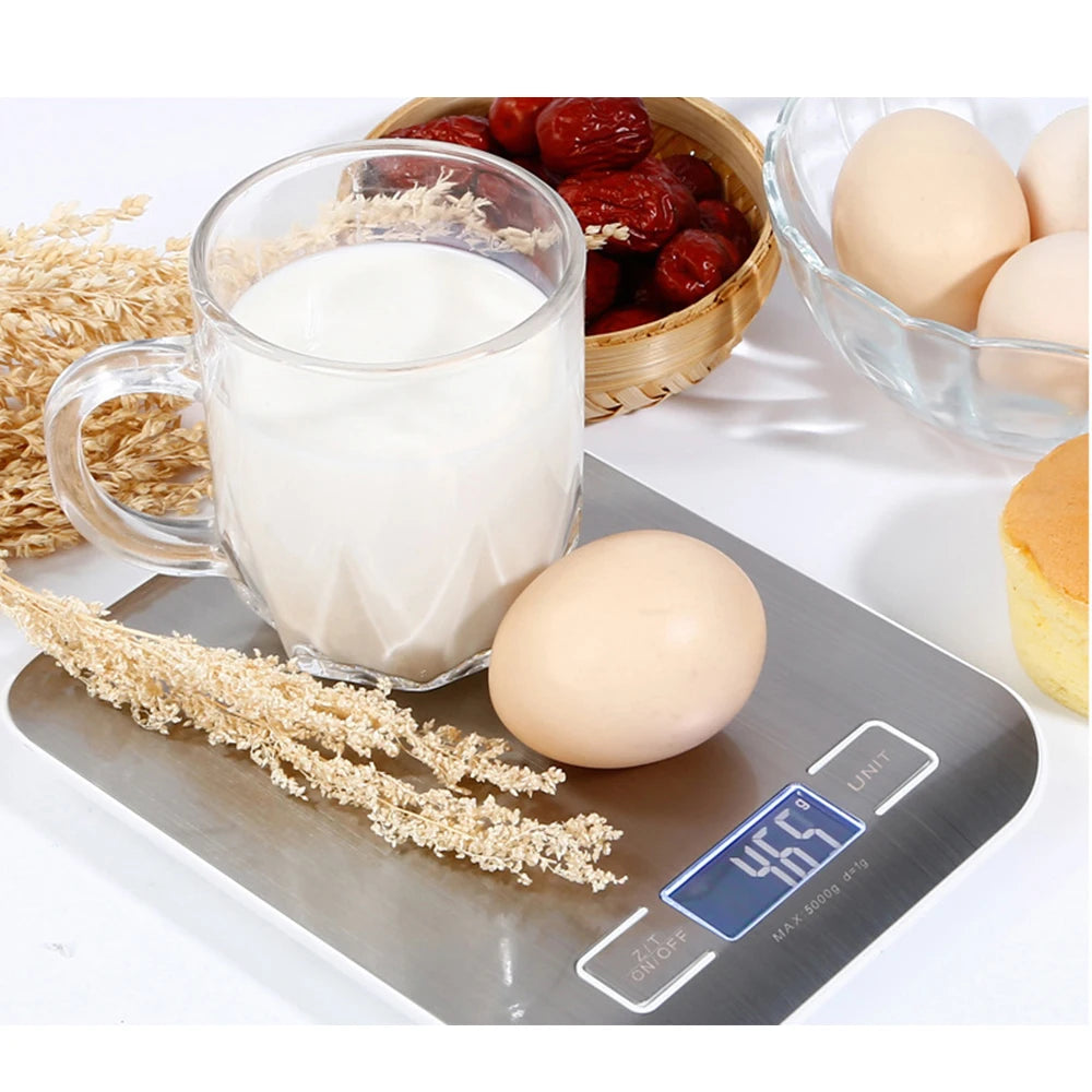 5kg/1g Stainless Steel Digital Kitchen Scale – Portable Coffee & Food Weighing Tool with LCD Backlight