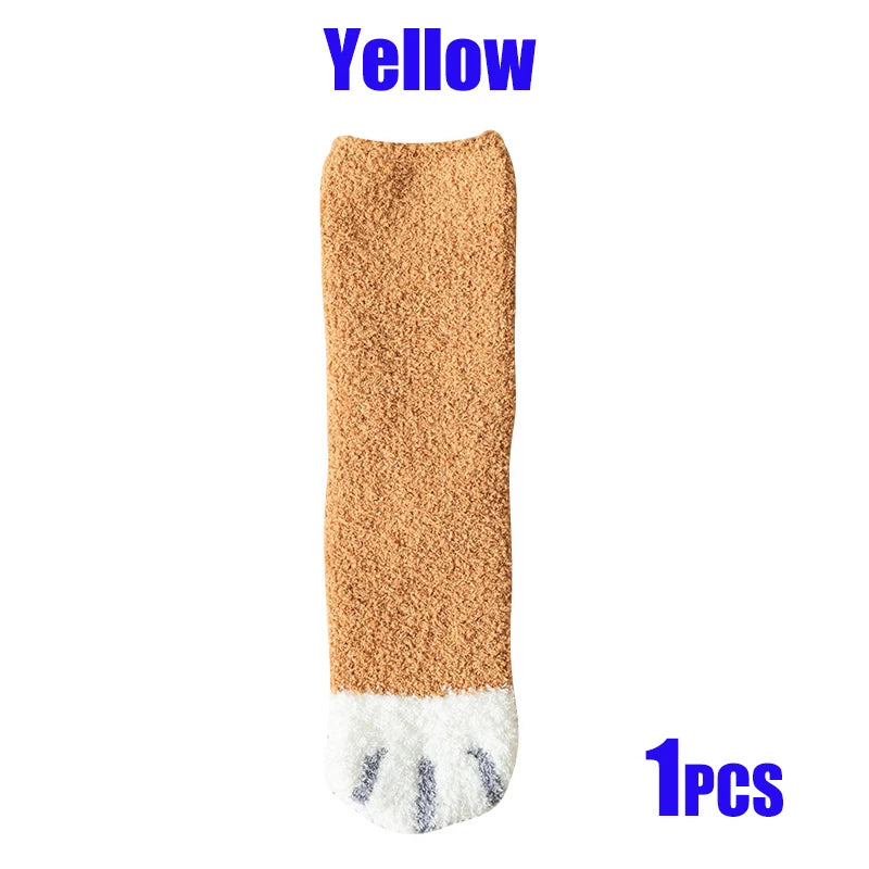 Women’s Fluffy Cat Paw Socks – Warm Coral Fleece Winter Sleep & Home Floor Socks