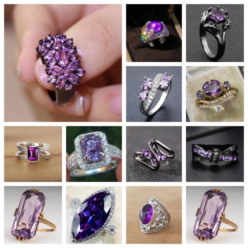 Purple Cubic Zirconia Cocktail Ring – High-End Square Crystal Women’s Fashion Jewelry (2025)