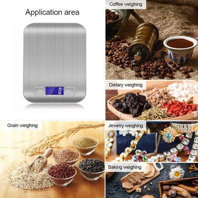 5kg/1g Stainless Steel Digital Kitchen Scale – Portable Coffee & Food Weighing Tool with LCD Backlight