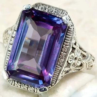 Purple Cubic Zirconia Cocktail Ring – High-End Square Crystal Women’s Fashion Jewelry (2025)